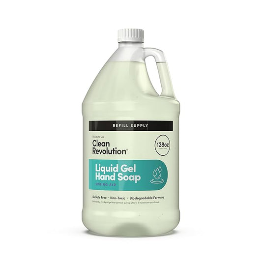Clean Revolution Liquid Gel Hand Soap, Silky Rich Liquid, Quick Lather, Fast Rinsing, Contains Real Essential Oils (Spring Air) 128 Fl Oz