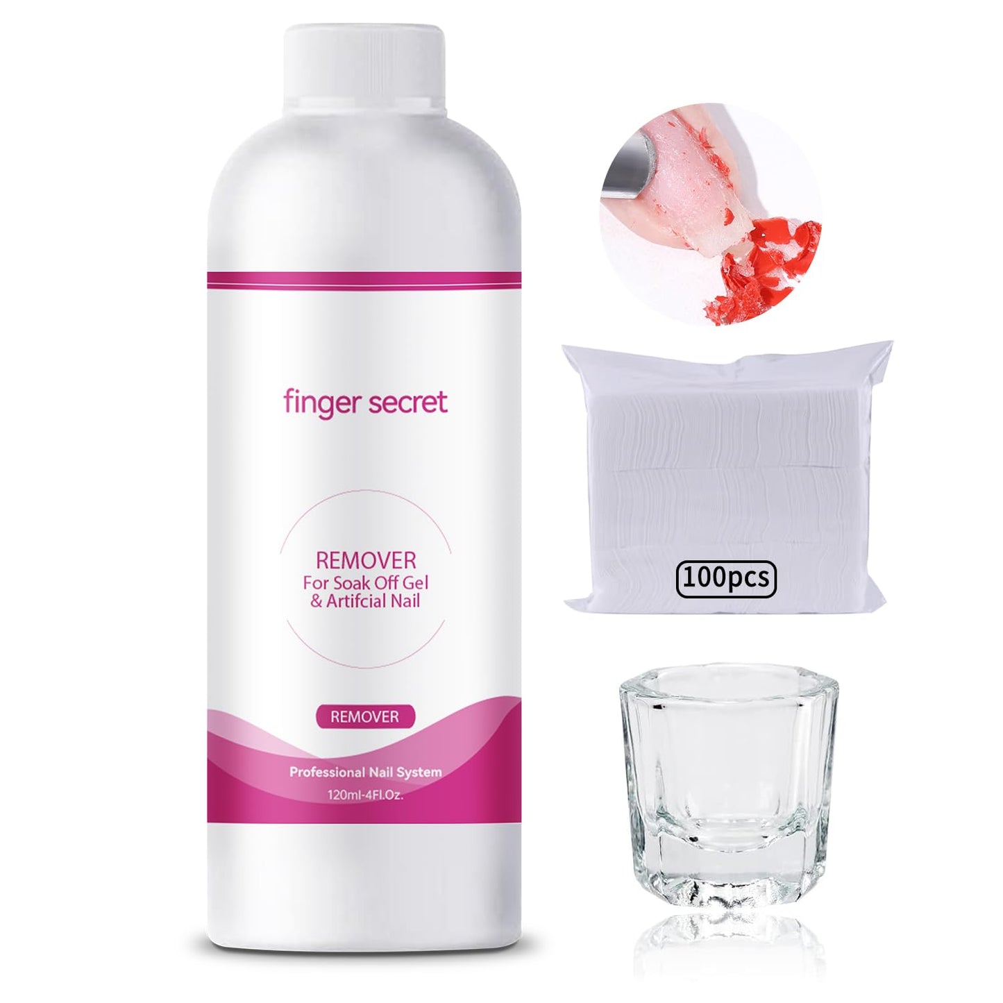 Nail Polish Remover 4Fl.Oz Nail Polish Remover Kit Professional Nail Glue Remover Quickly & Easily Remove Dip Powder Artificial Nails,Glitter Polish,Builder gel,poly gel acrylic powder.