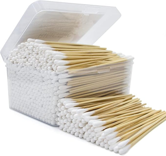 500/1000 Count 6'' Long Round/Pointed Cotton Swabs Durable Stem, Lint- Free Gun Cleaning Swabs Pure Cotton Tips for Gun Maintenance, Makeup, Pet Care, Equipment (Detailed Work)