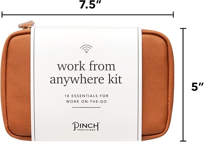 Pinch Provisions Work from Anywhere Kit, Includes 18 Essentials to Help You Stay on Task, Must-Have Essentials, Compact Multi-Functional Double-Pocket Vegan Leather Pouch