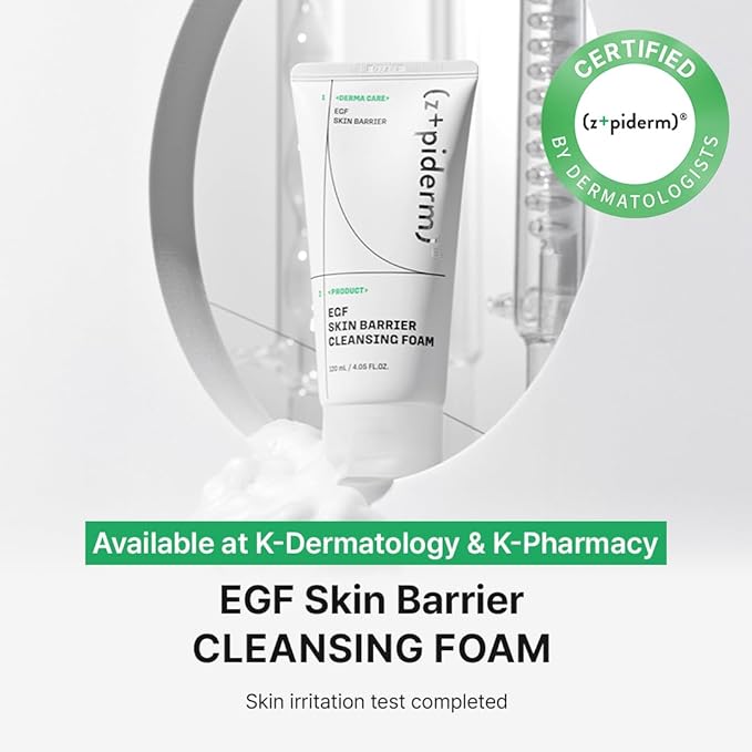 Zipiderm EGF Deep Cleansing Foam – Korean Foaming Facial Cleanser for Sensitive Skin, Double Cleansing, Face Wash for Acne Skin, Skin Barrier & Firmness, 4.05 fl oz