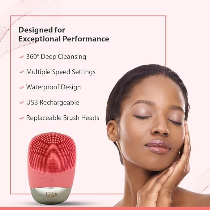 Facial Cleansing Brush | 3-in-1 Electric Face Scrubber | USB Rechargeable Face Cleansing Brush | IPX7 Waterproof | Blackhead Remover | Deep Cleansing & Exfoliating (Pink)