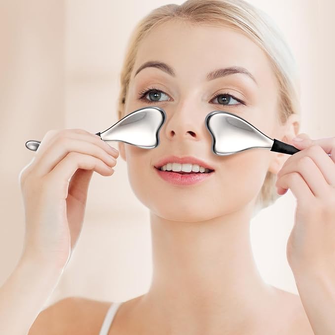 3-in-1 Cryo Gua Sha Facial Tools, Ice Roller Globes for Women Face and Eyes Massager, Unbreakable Stainless Steel Face Sculpting Skin Care Tools, Esthetician Supplies with Carry Case