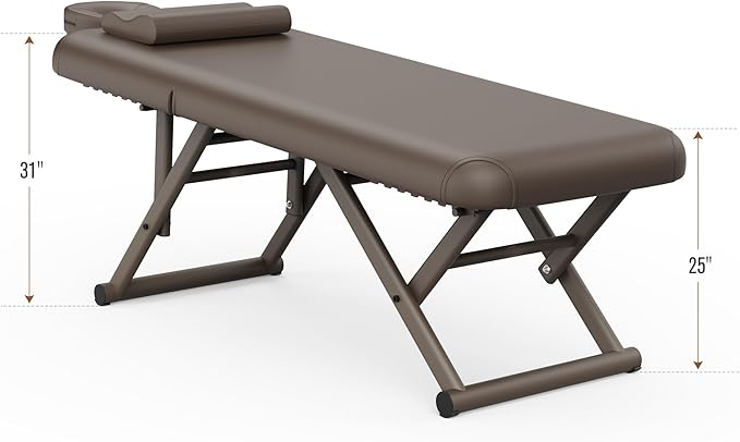 Dolonm Height Adjustable Massage Table with Face Pillow & Headrest for Treatment Table, Physical Therapy Table, Spa Facial Professional Massage Bed - Adjustable Backrest, Brown