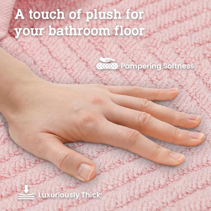 Casa Lino 100% Cotton Bath Mat Set of 2 (NOT A Rug) - 34" x 22" Bathroom Floor Towels - Machine Washable, Soft, Highly Absorbent & Quick Dry Bath Floor Towel (Blush)