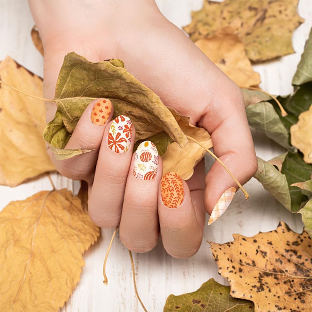 ALIBBON 6 Pcs Fall Nail Stamping Plates Set, Leaves Background Nail Art Stamp Templates, Pumpkin Gnome Stamp Templates Kit, Happy Thanksgiving Day Metal Nail Plates for DIY Printing Decor 4.7×2.4"