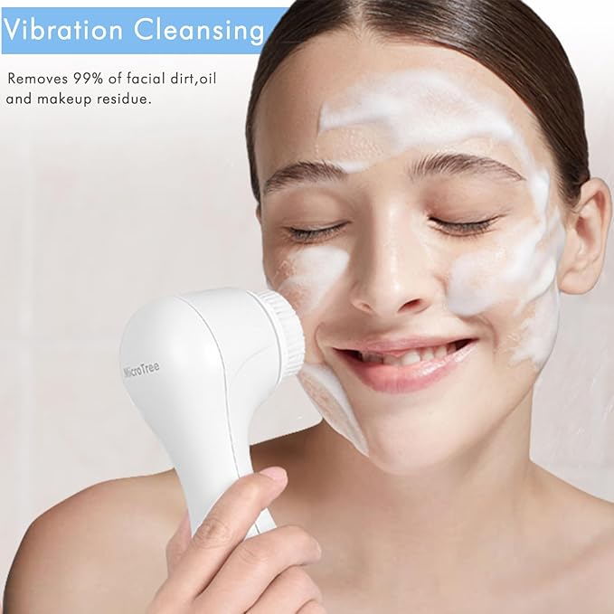 Microtree Facial Cleansing Brush Rechargeable, Sonic Vibrating System, 2 Speeds for Gentle Clean, Face Brushes for Cleansing, Electric Waterproof Portable Travel Face Scrubber