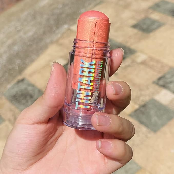 Chubby Cream Highlighter Stick for Face, Glitter Eyeshadow Makeup, Highlight Stick, Face Highlighters & Luminizers, Light Pink Peach Shimmer