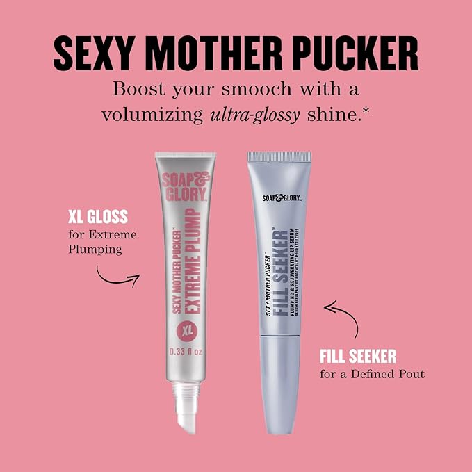 Soap & Glory Sexy Mother Pucker Fill Seeker Lip Plumper Gloss - Plumping Lip Gloss for Smooth & Moisturized Lips - Rejuvenating Lip Serum with Long-Lasting Hydration (0.5 fl oz)