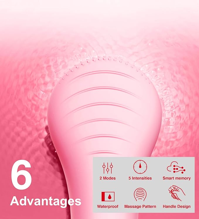 NågraCoola CLIE Facial Cleansing Brush, Waterproof and Rechargeable Electric Face Scrubber for Men & Women, Exfoliating, Massaging, and Cleansing - Pink