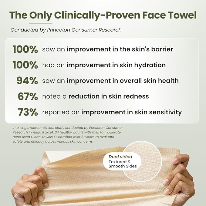 Clean Skin Club Bamboo Viscose Clean Towels® XL 100% USDA Biobased Face Towel, Disposable Face Towelette, Makeup Remover Dry Wipes, Ultra Soft, 50 Ct, 1 Pack