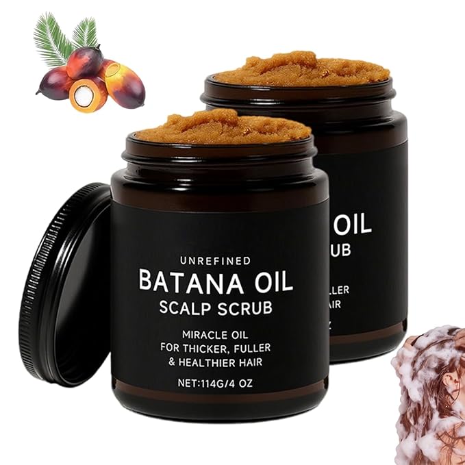 Exfoliating Scalp Scrub With Batana Oil, Deep Cleansing Exfoliator for Oily Scalp & Dandruff Relief, Gentle Scalp Care for Men & Women(4Oz/Pcs) (2Pcs)