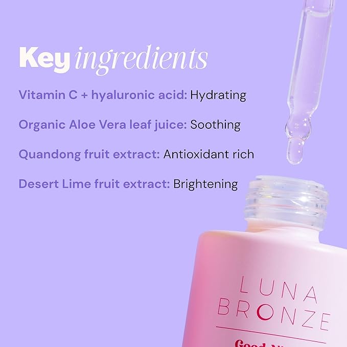 Luna Bronze Good Night Face Tanning Drops | Overnight Face Bronzing Serum for a Luminous, Natural Looking Glow | Hydrating Formula with Vitamin C | Infused with Australian Botanics (30ml/1.01 fl. oz)