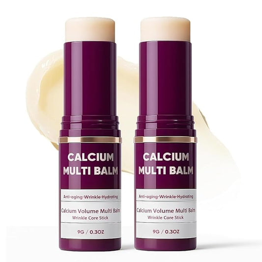 Calcium Multi-Balm Stick (2-Pack) - Korean Anti-Aging Formula for Face, Eyes & Neck - Hydrating, Firming Skin Treatment with Collagen & Vitamin D - Suitable for All Skin Types