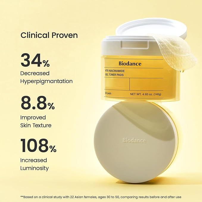 Biodance Vita Niacinamide Gel Toner Pads, Dark Spot Corrector, Evening Skin Tone, Hydrating for Sensitive Skin, Gentle Exfoliating Toner Pads, Korean Skincareㅣ4.93 fl.oz.(140g)*60Pads