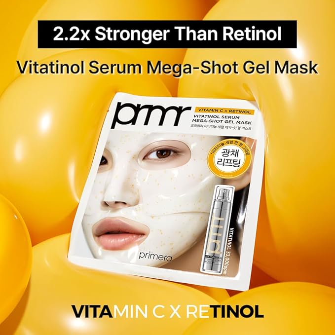 PRIMERA (PRMR Vitatinol Serum Gel Mask- Overnight Melting Masks, for Collagen Synthesis with Vitamin C & Retinol, Masks for face, Hydrating, Hydrogel Maskset 34g x 10EA