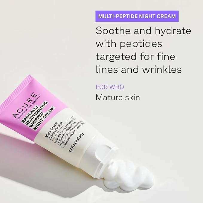 Acure Radically Rejuvenating Whipped Night Cream - Anti Aging Peptide Night Face Cream for Women & Men, Hydrating & Renewing Moisturizer for Fine Lines and Dark Spots with Vitamin C - 1.7 fl oz