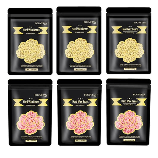 Wax Beads for Hair Removal, Bouvetan 1.3Lb/21oz Hard Wax Beans for Brazilian Waxing, Hard Wax for Eyebrow, Face, Bikini, Legs, Body for Women Men Hair Removal with 10pcs Sticks, 6 Packs