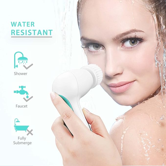 Waterproof Facial Cleansing Spin Brush Set with 5 Exfoliating Brush Heads - Electric Face Scrubber Cleanser Brush by CLSEVXY - Face Brush for Gentle Exfoliation and Deep Scrubbing
