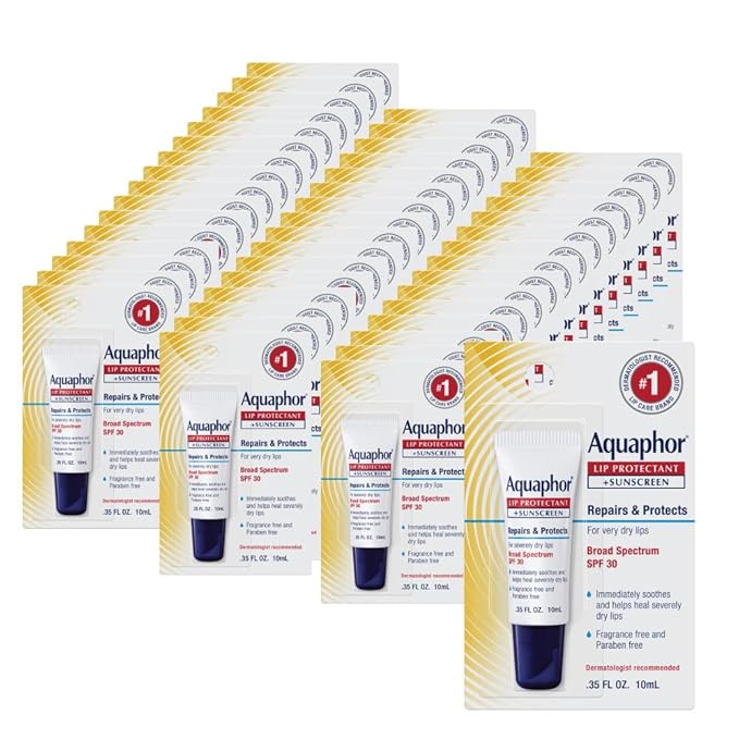 Aquaphor Lip Repair Lip Balm with Sunscreen, Lip Protectant, Lip Balm SPF 30, 0.35 Oz Tube (Pack of 48)