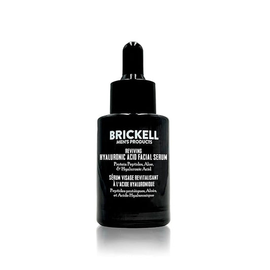 Brickell Men's Anti Aging Hyaluronic Acid Serum for Face, Day Face Serum for Men, Natural & Organic Facial Serum With Protein Peptides to Restore Collagen and Firmness, 1 Ounce, Unscented