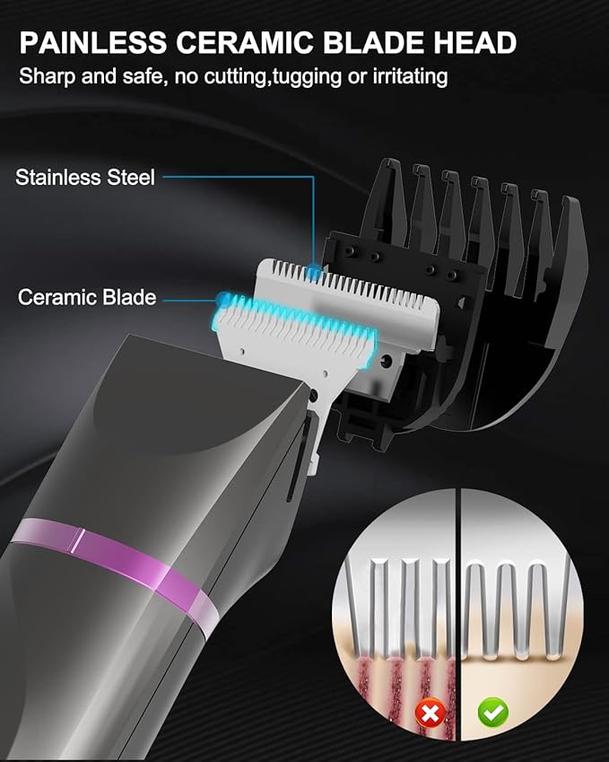 Pubic Hair Trimmer Women Bikini Trimmer Electric Shaver Razor for Bikini Armpit Legs Groin Hair Removal Body Hair Trimmer, Rechargeable Waterproof for Wet and Dry Use，Gray&Purple
