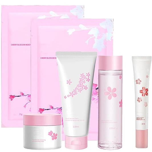 6Pcs Amino Acid Skin Care Products Set, Sakura Skin Care Sets, Nicotinamide Skin Care Gift Set for Women Girls, Skincare Routine Set, Face Care Kit with Cleanser, Mask, Toner, Eye Cream, Moisturizer