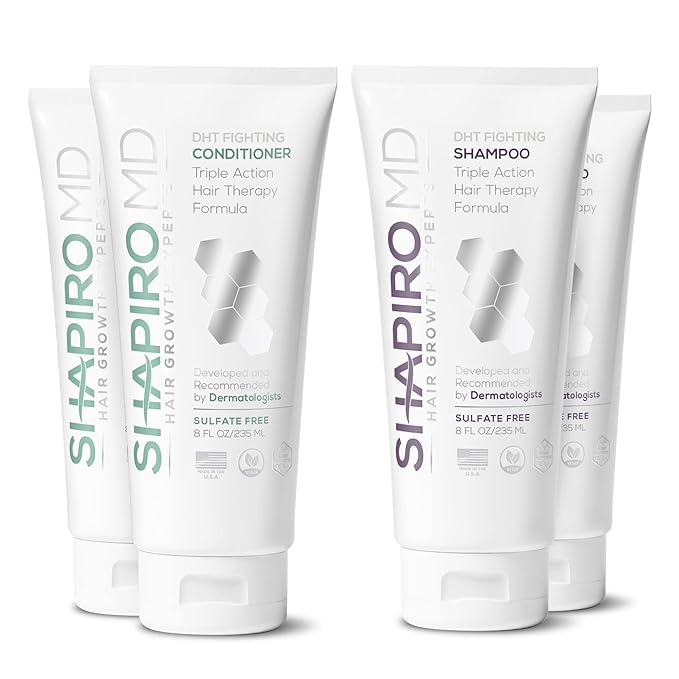 Shapiro MD Hair Growth Experts Hair Loss Shampoo and Conditioner, DHT Fighting Vegan Formula for Thinning Hair Developed by Dermatologists, Experience Healthier & Thicker Hair - 2 Month Supply