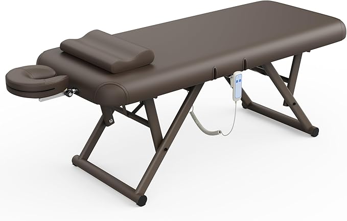 Dolonm Height Adjustable Massage Table with Face Pillow & Headrest for Treatment Table, Physical Therapy Table, Spa Facial Professional Massage Bed - Adjustable Backrest, Electric Leg Lifting, Brown