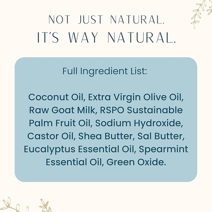 Eucalyptus Spearmint Soap Bar - Goat Milk Soap for Men & Women - Natural, Handmade w/Real Milk - Dry Skin, Hands/Body - Premium, Gentle, No Dyes - (1, Large, 5oz)