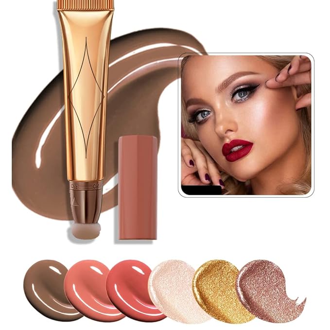 3 Color Contour Beauty Wand, Highlighter ，Blush，Face Concealer Contouring With Cushion Applicator Long Lasting & Smooth Matte Finish Liquid Illuminator Makeup Stick .01 Contour+03 Cherry Red+04 Pear White