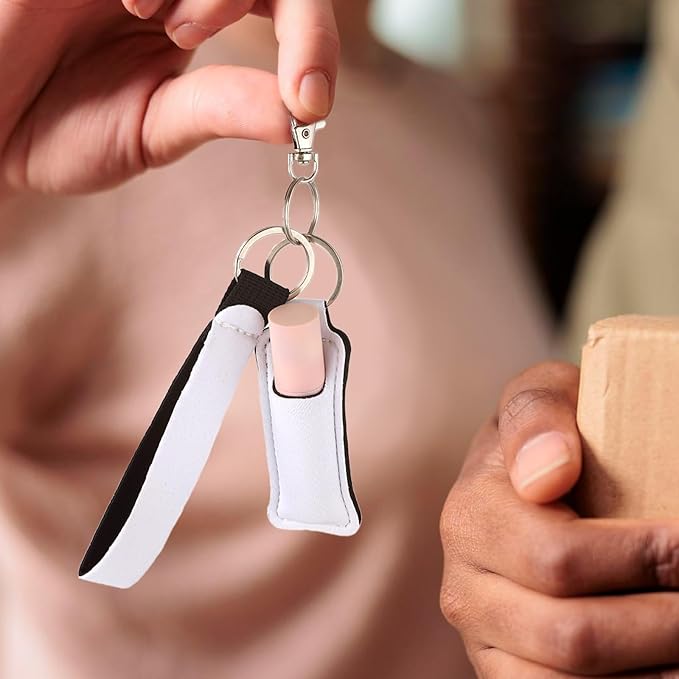 4 Pcs Keychain Chapstick Holder, Lipgloss Holder Keychain, Chapstick Holder Key Chain with Wristlet Lanyards, Lipstick Keychain Holder Lip Balm Sleeve for Women Girls
