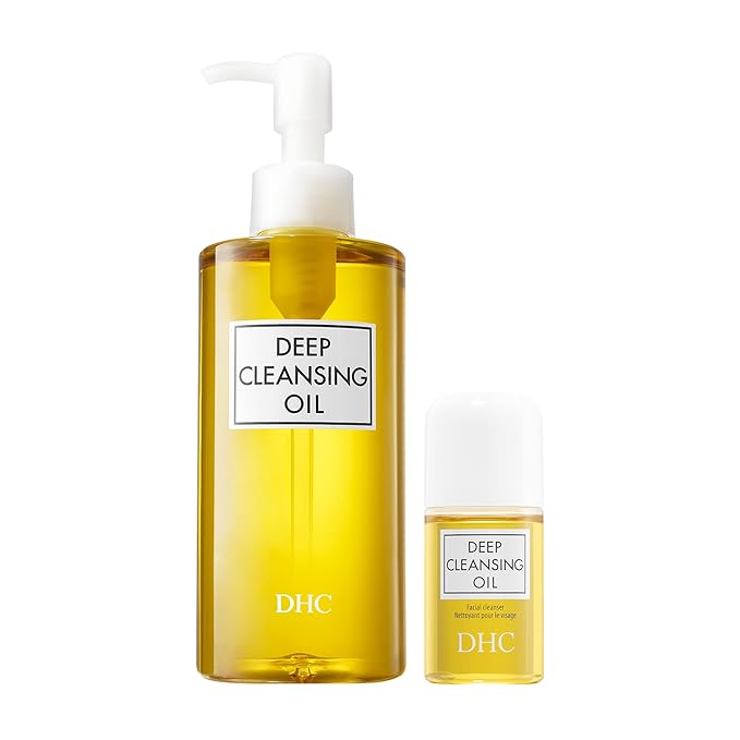 DHC Deep Cleansing Oil and Travel Size, Facial Cleansing Oil, Makeup Remover, Cleanses without Clogging Pores, Residue-Free, Fragrance and Colorant Free, For All Skin Types, 6.7 oz and 1 oz