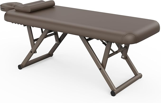 Dolonm Height Adjustable Massage Table with Face Pillow & Headrest for Treatment Table, Physical Therapy Table, Spa Facial Professional Massage Bed - Fixed Backrest, Brown