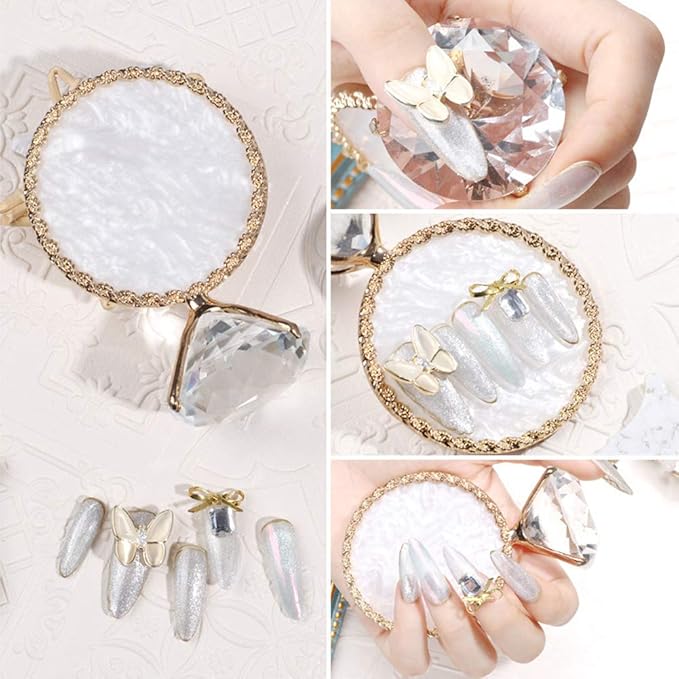 Golden Edge Resin Nail Art Palettes with Diamond Base Nail Mixing Palette Polish Color Mixing Plate Nail Holder Display Cosmetic Makeup Palette Tray Accessories