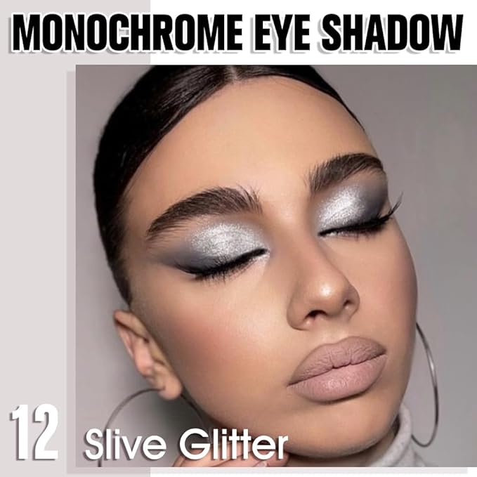 Slive Single Glitter Eyeshadow Makeup, Neutral Powde Eye Shadow for Women, Slive Shimmer Singles Eyeshadow Palette Pigmented Waterproof, sombras para ojos, Girls Monochrome Eyeshadows Gift 12