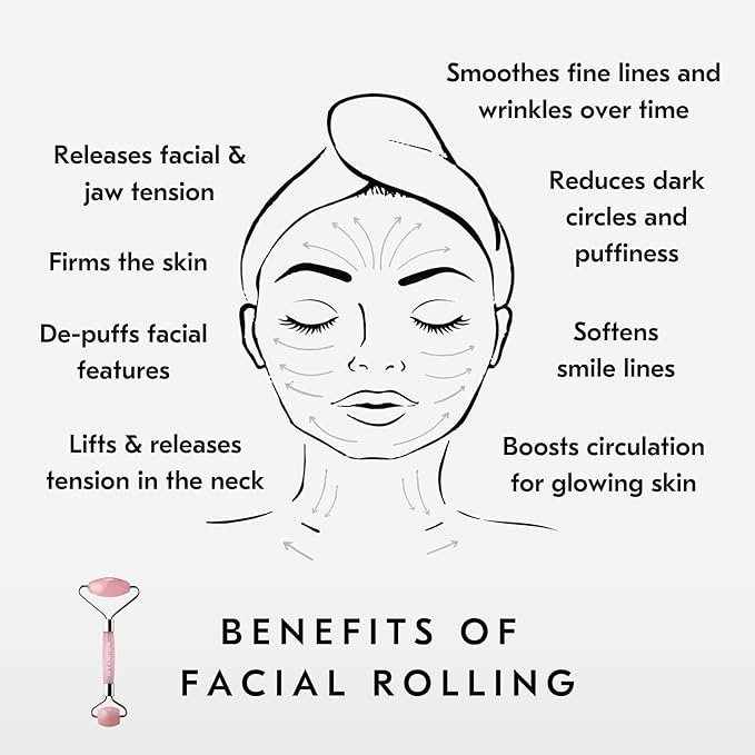 Mount Lai De-Puffing Rose Quartz Facial Roller – The Stone of Love, Certified Rose Quartz Face Roller for Anti-Aging, Soothing & Radiant Skin, Facial Massager Tool for Self-Care Ritual