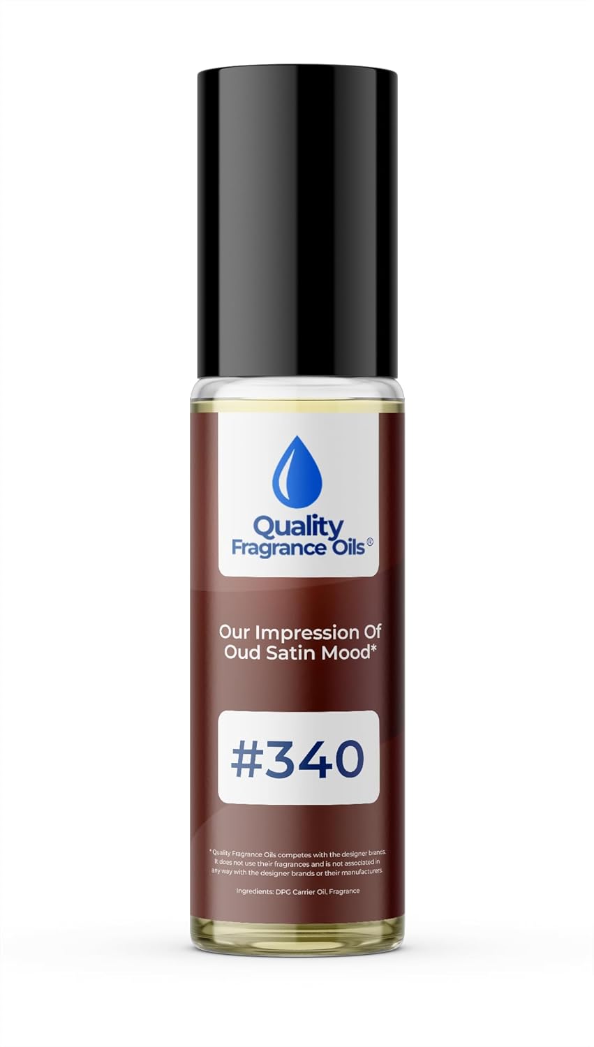 Quality Fragrance Oils' Oud Satin Mood Impression #340 | Long-Lasting Perfume Oil, Alcohol-Free, Strong Scent, 10ml Roll-On | Affordable Alternative to Designer Fragrances