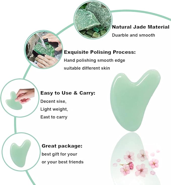 Ditind Gua Sha, Jade Stone Gua Sha Massage Tool, Guasha Tool for Face and Body Skin Massage. Gua Sha Set for Toxins Prevents Wrinkles for SPA Acupuncture, Therapy Trigger Point Treatment.