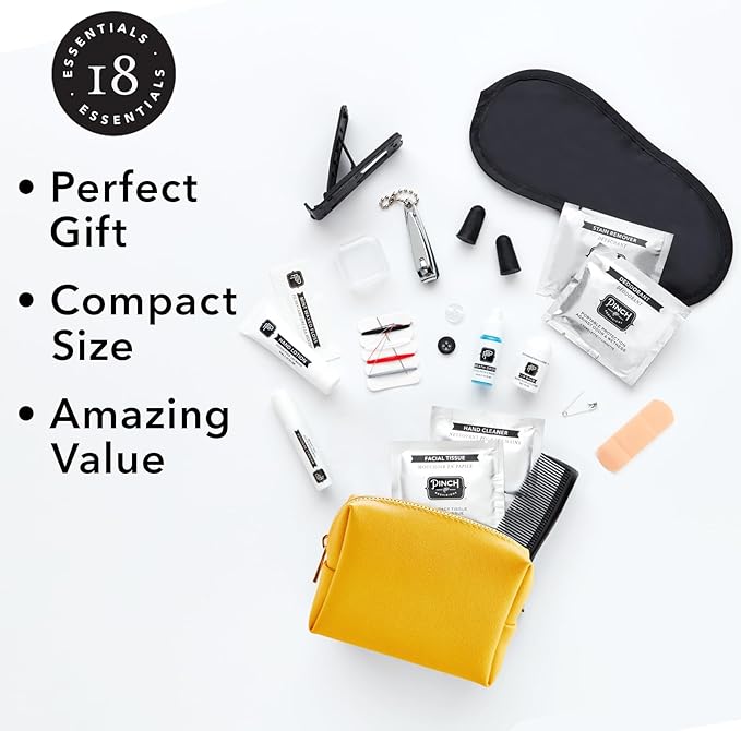 Pinch Provisions Travel Kit, includes 18 Must-Have Emergency Essential Items for Travelling, Ideal Road Trip or Airport Gift for Friends, Family & Peers, Portable Pouch