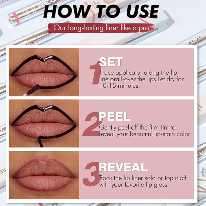 2 Pcs Matte Liquid Lip Stain Peel Off Lip Liner, Long Lasting Lip Tattoo, Waterproof & Transfer-Proof Lip Liner Peel Off Lip Gloss for All Skin Types. 0.12 fl oz #02+#03