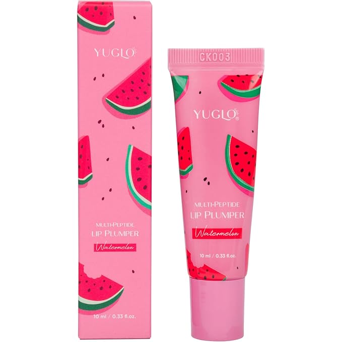 YUGLO Lip Plumping Gloss with Multi-Peptides | Watermelon Flavor | Hydrating & Nourishing Lip Gloss Treatment for Smooth, Youthful Lips | High-Shine Lip Plumper