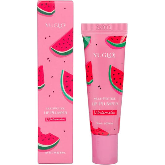 YUGLO Lip Plumping Gloss with Multi-Peptides | Watermelon Flavor | Hydrating & Nourishing Lip Gloss Treatment for Smooth, Youthful Lips | High-Shine Lip Plumper