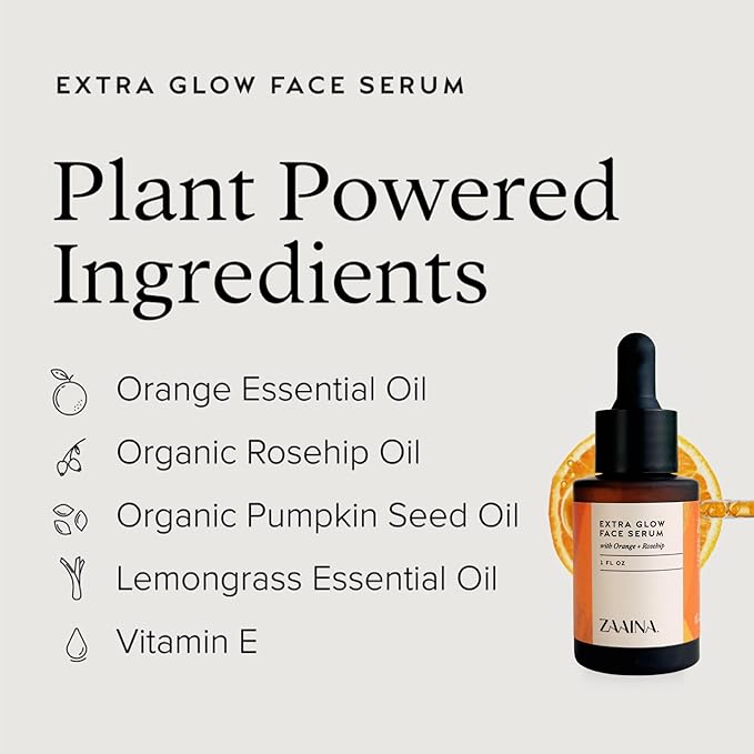ZAAINA Extra Glow Face Serum – Hydrating Face Oil for Dry, Dull & Sensitive Skin – Lightweight Moisturizer & Natural Primer for Makeup – With Rosehip Oil, Pumpkin Seed & Vitamin E – 1oz Bottle