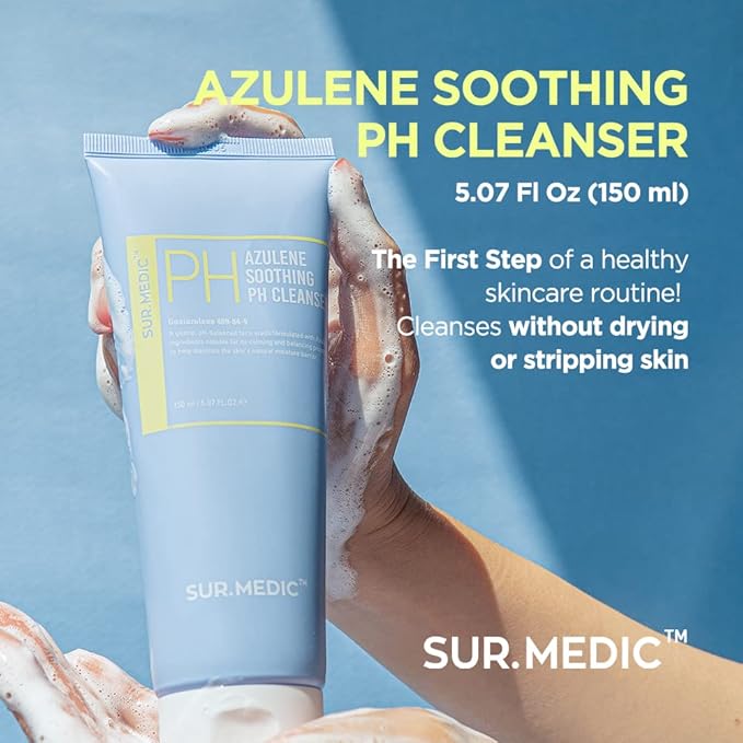 SUR.MEDIC+ Azulene Soothing PH Cleanser 5.07 oz / 150ml - Hypoallergenic, Sensitive Skin, Smooth, Moisturizer, Centella, Korean Skin Care