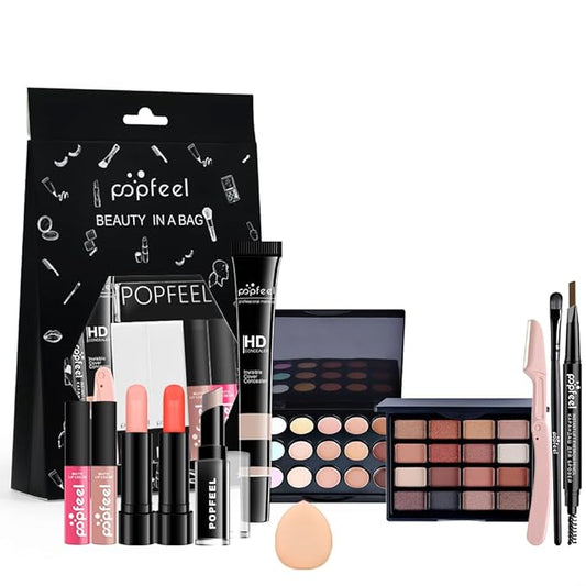 All in One Eyeshadow Palette Makeup Set, Makeup Kit with Earth Tone Eyeshadow Palette, Mascara, Concealer Palette, Lip Gloss,Travel Makeup Bundle Holiday Surprising Makeup Box for Women Girl
