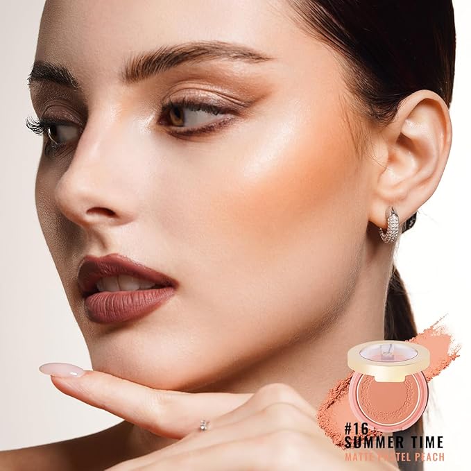 OULAC Blush Makeup Fair Skin| Highly Pigmented Powery Blush| Natural Matte Glow| Shape & Highlight Face| Cruelty-Free Blush with Rose Oil| 4.8g 16 Summer Time