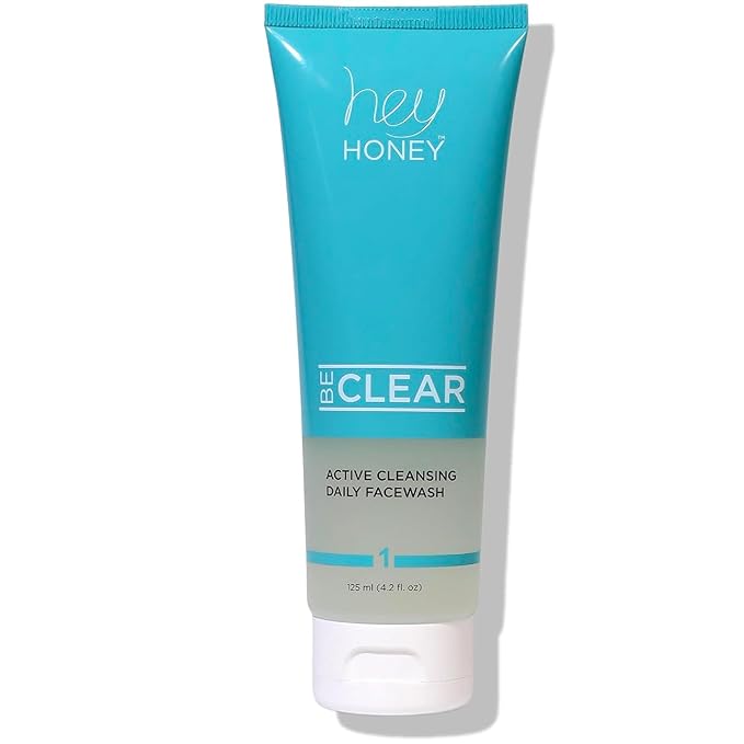 Hey Honey Skincare Be Clear Acne Routine | Daily Active Cleansing Face Wash | Youth & Young Adults, Blemishes Prone | Propolis & Gentle Exfoliating Acids | Fast & Long Lasting Oil Control | 5 fl oz