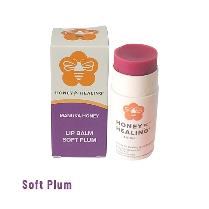 Lip Balm Moisturizer with Manuka Honey 15+ UMF, Coconut Oil, and Castor Oil For Chapped, Cracked, Dry Lips | Protects, Smoothes, and Nourishes your Lips | 0.25 oz / 7 gr (Soft Plum)