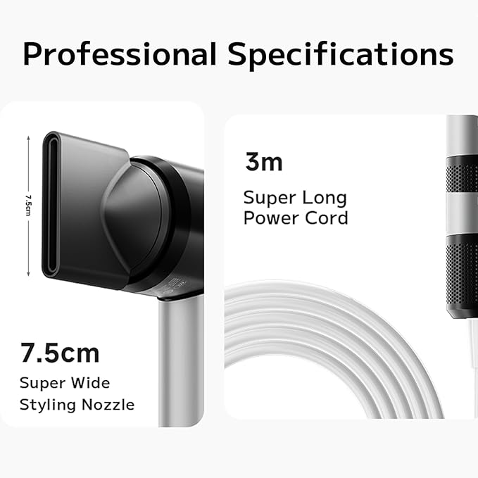 PLUZZ Pro Professional Hair Dryer with 3M Power Cord, 140,000 RPM Brushless Motor High-Speed, 500M Negative Ions, Quiet & Lightweight, Diffuser & Holders Attachments – Salon/Home Use